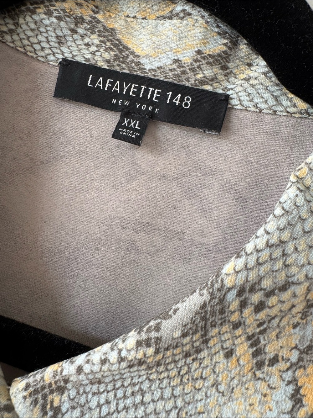 Lafayette 148 New York Snake-Print Button-Down Blouse in Yellow and Gray - Picture 4 of 16